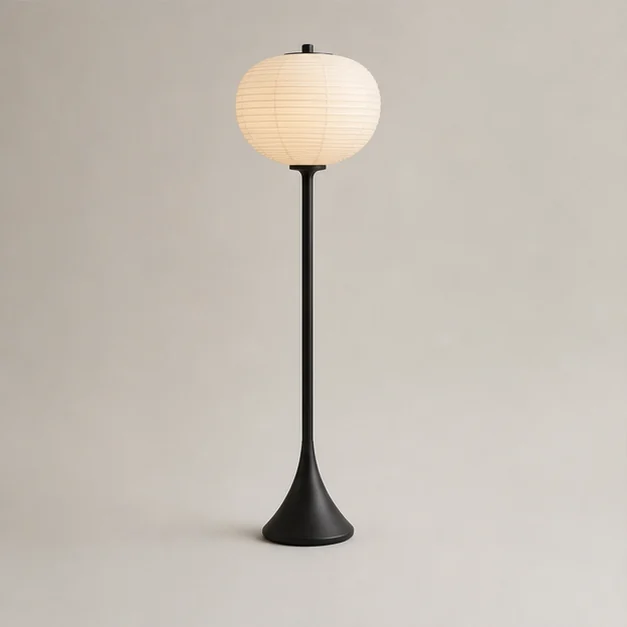 Black floor lamp with paper shade