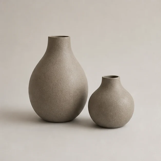 Pair of matte ceramic vessels